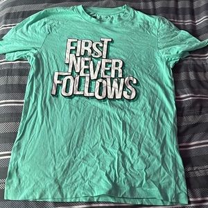 green, size M, first never follows t-shirt